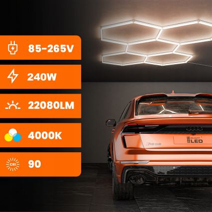 LED Stropné svietidlo HEXAGON LED/240W/85-265V 4000K 298x209 cm CRI 90 IP54 biela