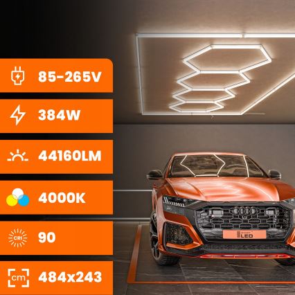 LED Stropné svietidlo HEXAGON LED/426W/85-265V 4000K 484x243 cm CRI 90 IP44 biela