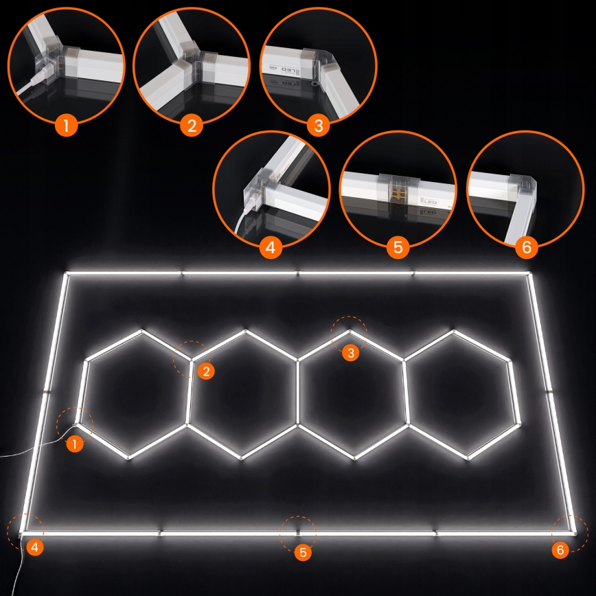 Stropné LED svietidlo HEXAGON LED/426W/85-265V 6500K 484x243 cm CRI 90 IP44 biela