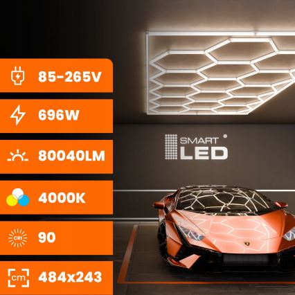 LED Stropné svietidlo HEXAGON LED/696W/85-265V 4000K 484x243 cm CRI 90 IP44 biela