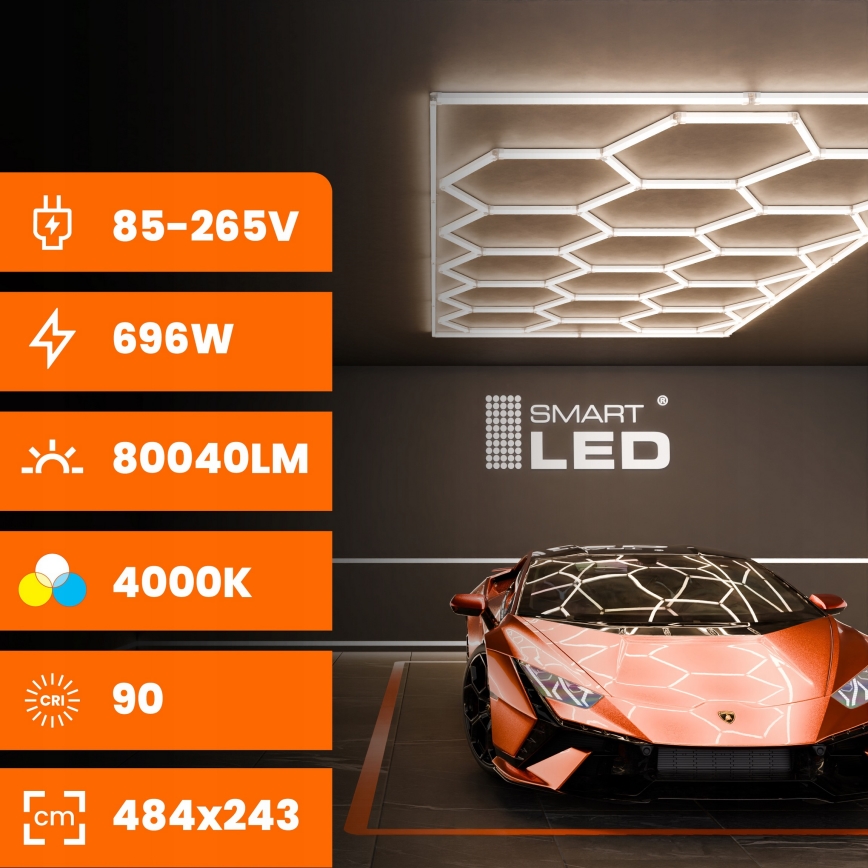 LED Stropné svietidlo HEXAGON LED/696W/85-265V 4000K 484x243 cm CRI 90 IP44 biela