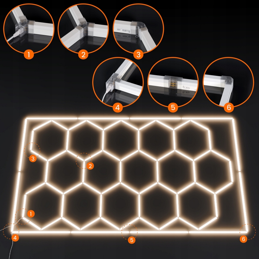 LED Stropné svietidlo HEXAGON LED/696W/85-265V 4000K 484x243 cm CRI 90 IP44 biela