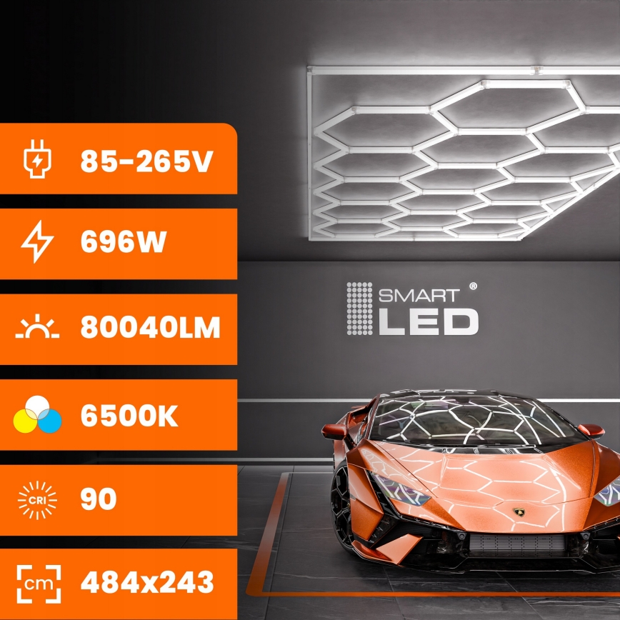LED stropné svietidlo HEXAGON LED/696W/85-265V 6500K 484x243 cm CRI 90 IP44 biela