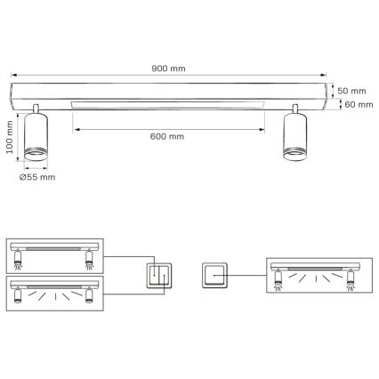 LED Stropné svietidlo PARIS LED/24W/230V + 2xGU10/10W čierna