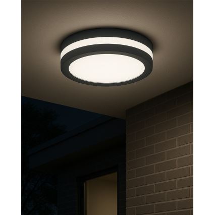 LED kúpeľňové stropné svietidlo s pohybovým senzorom, 20 W, 230 V, 3000/4000/6500 K, priemer 23 cm, IP54, antracit