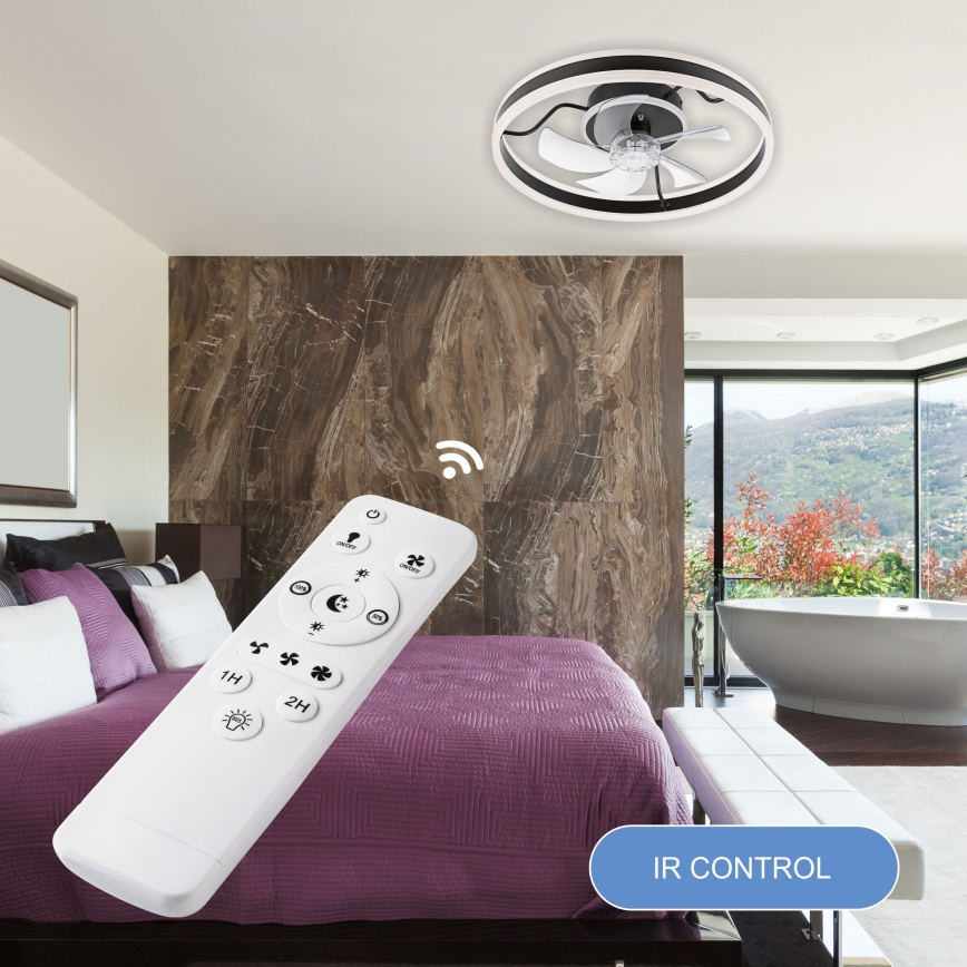 LED Stmievateľné stropné svietidlo s ventilátorom APOLLO LED/38W/230V čierna + diaľkové ovládanie