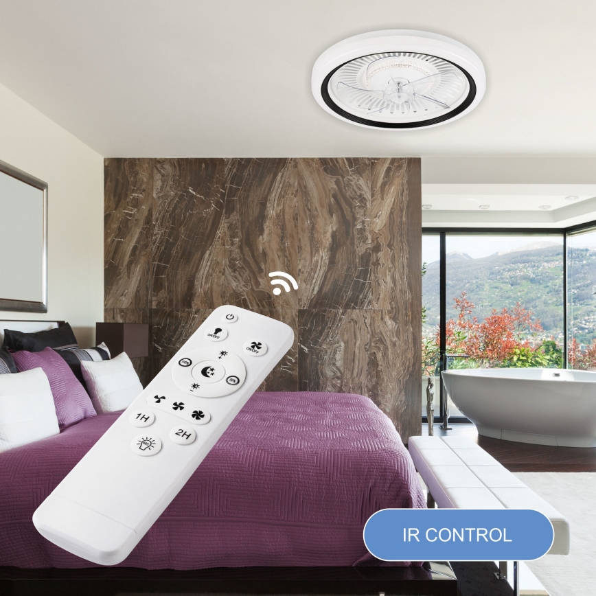 LED Stmievateľné stropné svietidlo s ventilátorom GEMMA LED/37W/230V biela + diaľkové ovládanie