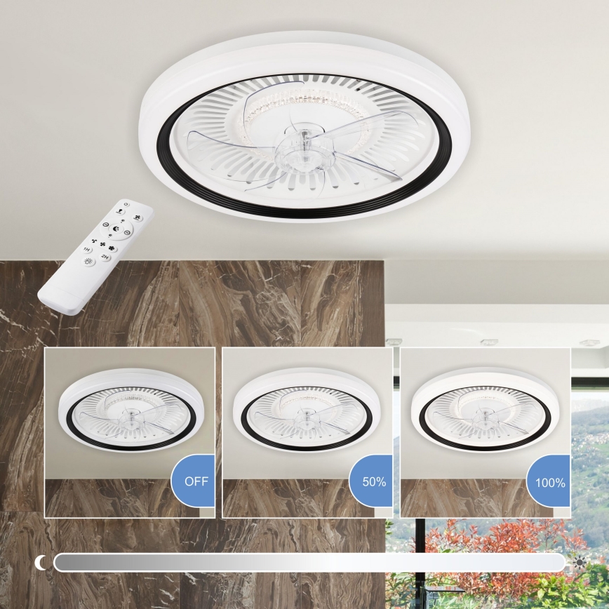 LED Stmievateľné stropné svietidlo s ventilátorom GEMMA LED/37W/230V biela + diaľkové ovládanie