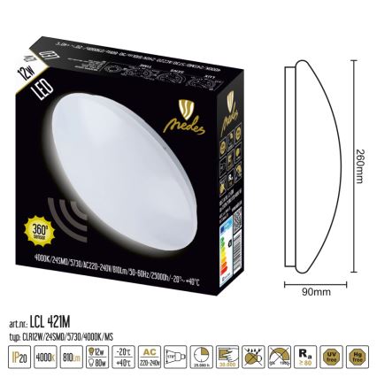 LED stropné svietidlo so senzorom LED/12W/230V 4000K