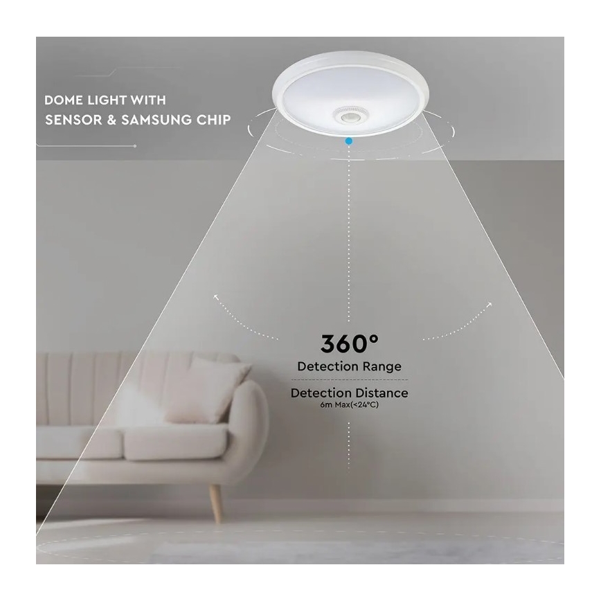 LED Stropné svietidlo so senzorom SAMSUNG CHIP LED/12W/230V 4000K pr. 29 cm