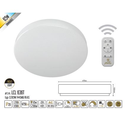 Nedes LCL 636T - LED Stropné stmievateľné svietidlo LED/65W/230V