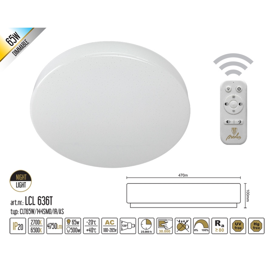 Nedes LCL 636T - LED Stropné stmievateľné svietidlo LED/65W/230V