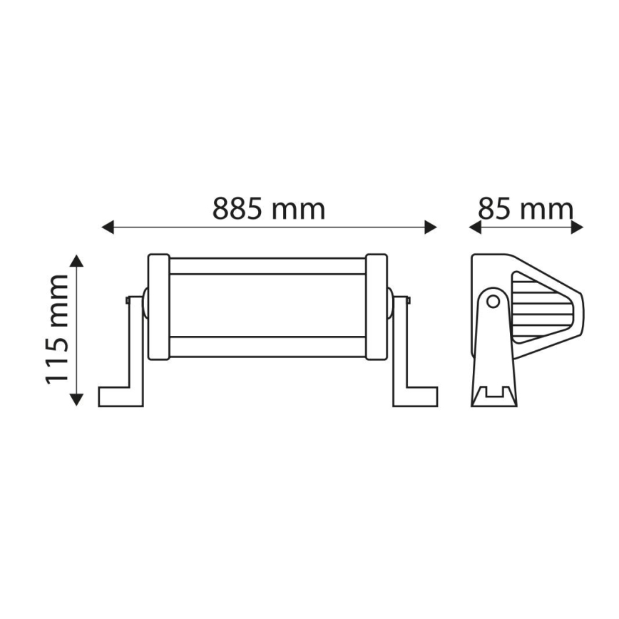 Dvojica svetiel s rozmermi 885 mm x 115 mm a 85 mm sú znázornené v technickom výkrese. Jedno svetlo je valcovitého tvaru, druhé má tvar reflektora.