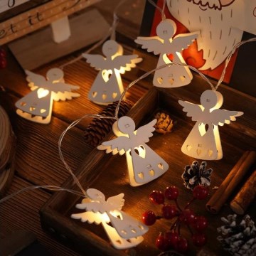 LED svetelný reťazec 10× LED, napájanie 2× AA, teplá biela, dĺžka 2 m — anjeli
