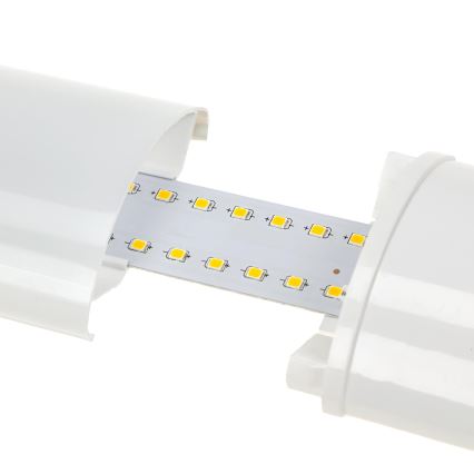 LED trubica je čiastočne rozobratá, odhaľujúc LED diódy na doske plošných spojov. Diódy sú usporiadané v dvoch radoch. Biela plastová trubica tvorí kryt.