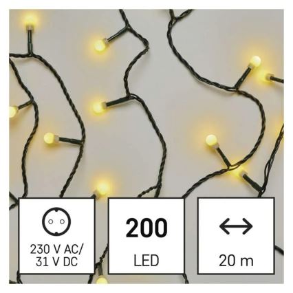 LED vianočná reťaz 200 LED / 8 funkcií, 20 m, IP44, teplá biela