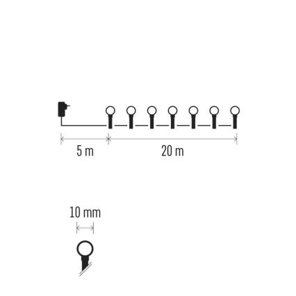 LED vianočná reťaz 200 LED / 8 funkcií, 20 m, IP44, teplá biela