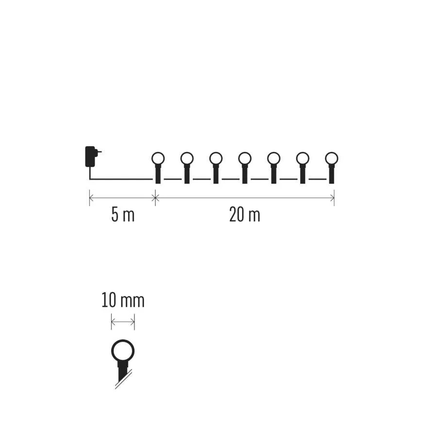 LED vianočná reťaz 200 LED / 8 funkcií, 20 m, IP44, teplá biela