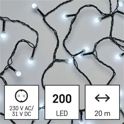 LED vianočná reťaz 200xLED/8 režimov 20 m IP44 studená biela