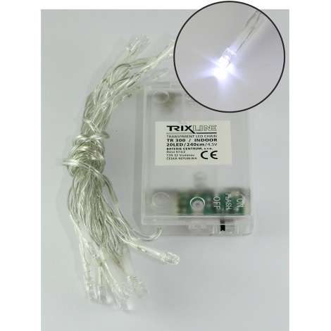 LED Vianočná reťaz 20xLED/2 funkce 2,4m studená biela