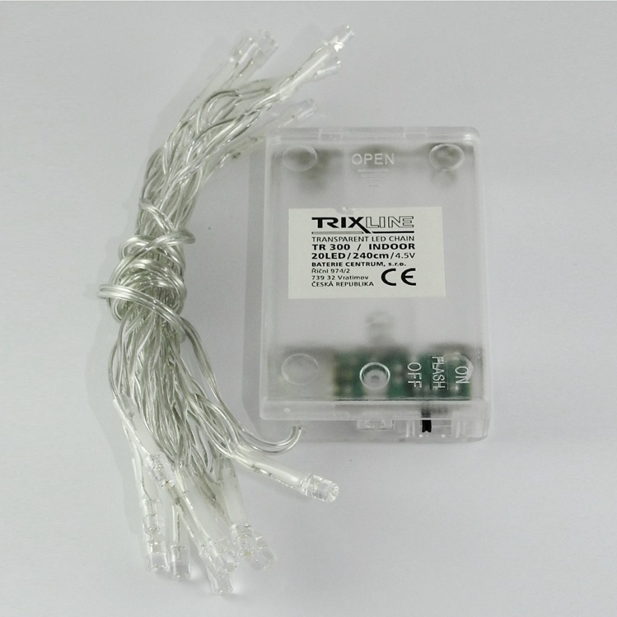 LED Vianočná reťaz 20xLED/2 funkce 2,4m studená biela