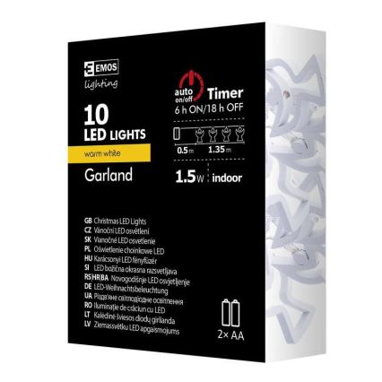 LED vianočná reťaz CHAIN 10xLED/2xAA 1,85m teplá biela