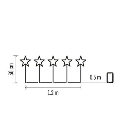 LED Vianočná vonkajšia dekorácia 5xLED/3xAA IP44 hviezdy