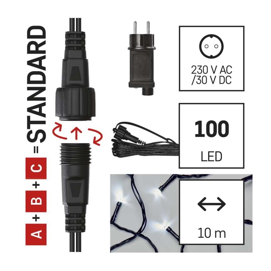 LED Vianočná vonkajšia reťaz 100xLED/15m IP44 studená biela