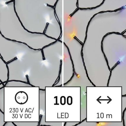 LED Vianočná vonkajšia reťaz 100xLED/8 módov 15m IP44 studená biela/multicolor