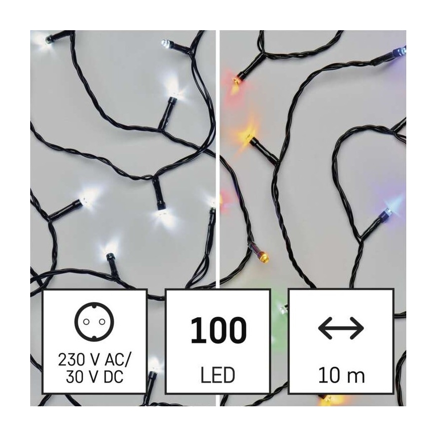 LED Vianočná vonkajšia reťaz 100xLED/8 módov 15m IP44 studená biela/multicolor