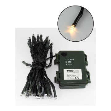 LED vianočná vonkajšia reťaz 100×LED/2 funkcie/3×AA 10,8 m IP44 teplá biela