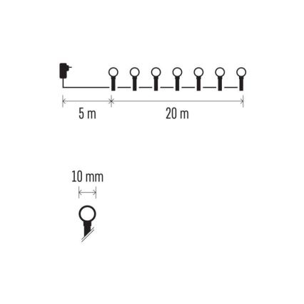 LED Vianočná vonkajšia reťaz 200xLED/25m IP44 teplá biela