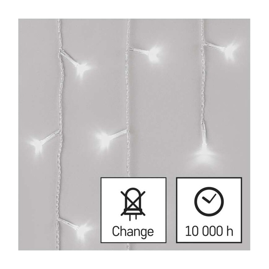 LED Vianočná vonkajšia reťaz 300xLED/8 módov 10m IP44 studená biela + diaľkové ovládanie