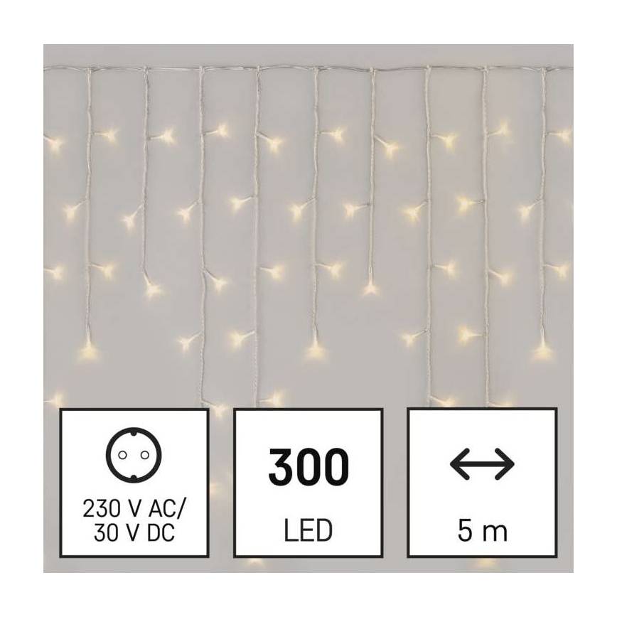 LED Vianočná vonkajšia reťaz 300xLED/8 módov 10m IP44 teplá biela + diaľkové ovládanie
