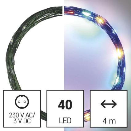 LED Vianočná vonkajšia reťaz 40xLED/9m IP44 multicolor