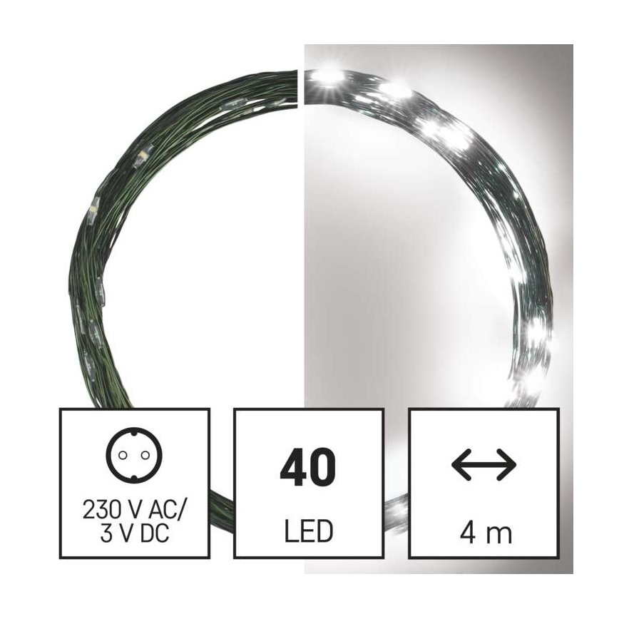 LED Vianočná vonkajšia reťaz 40xLED/9m IP44 studená biela