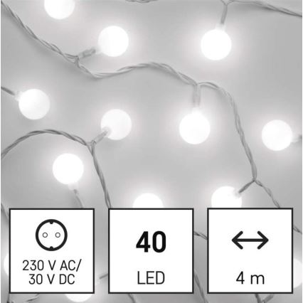 LED Vianočná vonkajšia reťaz 40xLED/9m IP44 studená biela