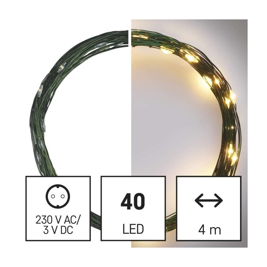 LED Vianočná vonkajšia reťaz 40xLED/9m IP44 teplá biela