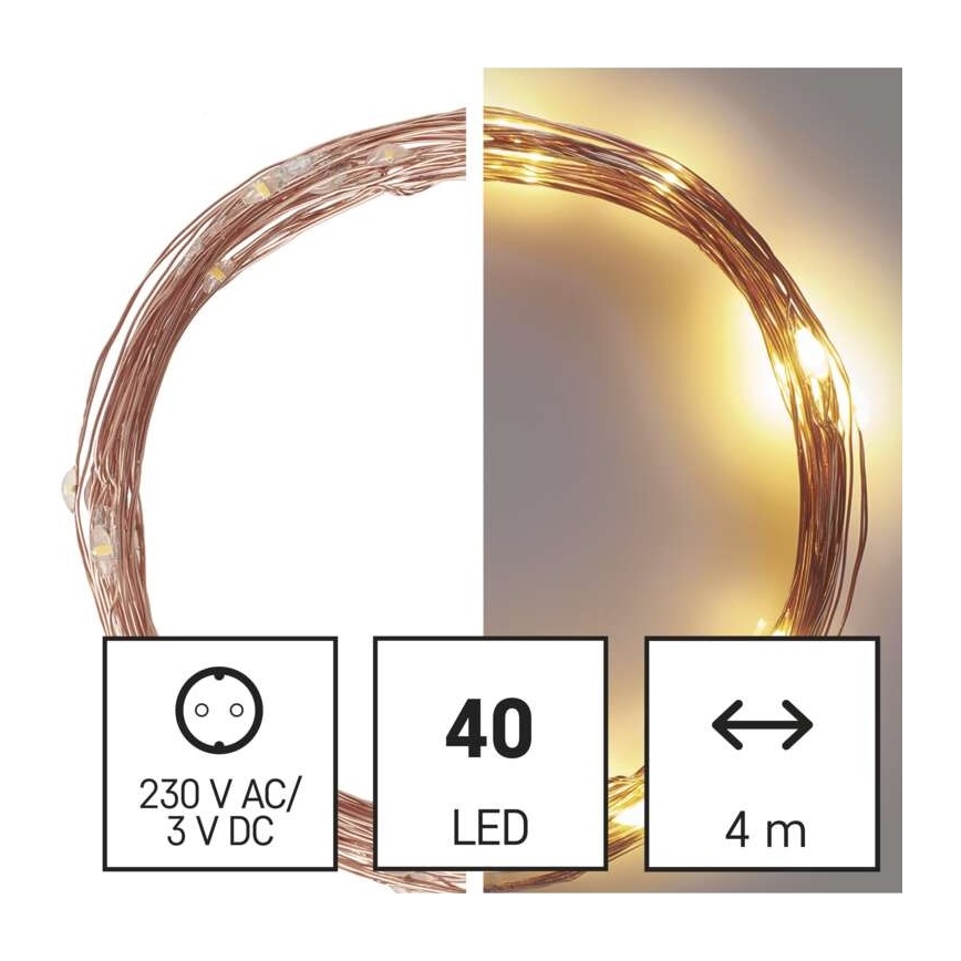 LED Vianočná vonkajšia reťaz 40xLED/9m IP44 teplá biela