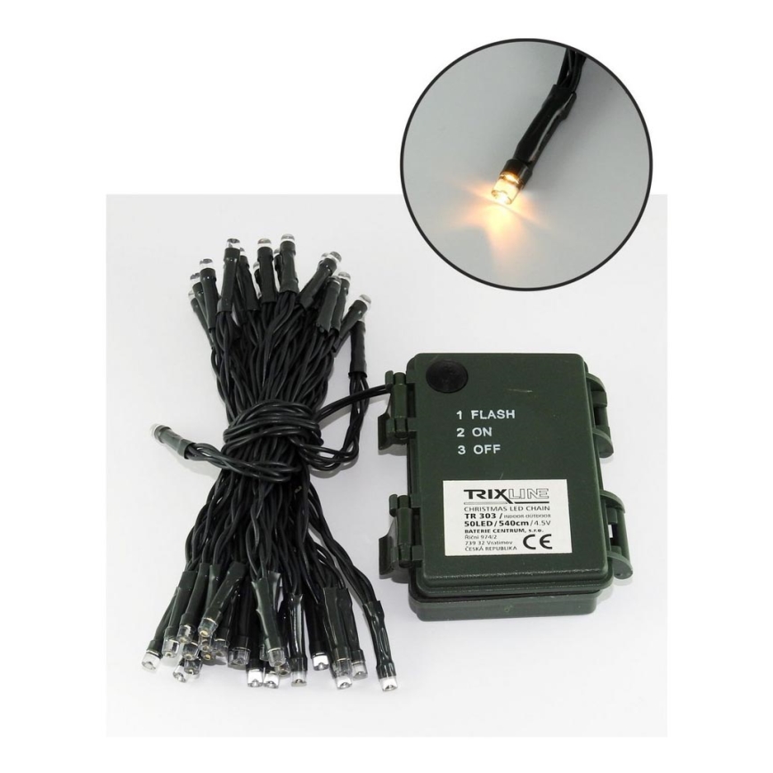 LED Vianočná vonkajšia reťaz 50xLED/2 funkcie 5,4m IP44 teplá biela