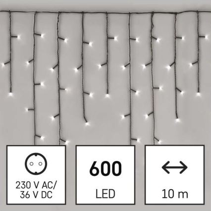 LED Vianočná vonkajšia reťaz 600xLED/8 módov 15m IP44 studená biela