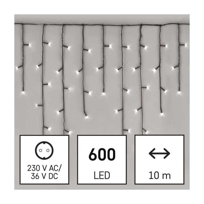 LED Vianočná vonkajšia reťaz 600xLED/8 módov 15m IP44 studená biela