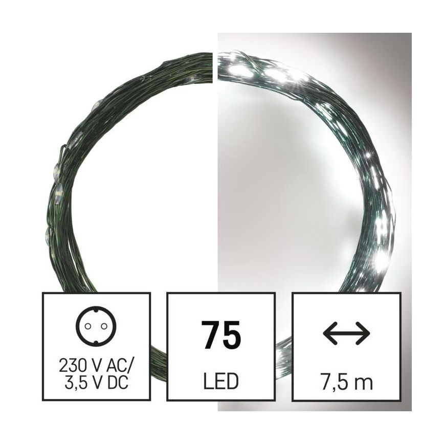 LED Vianočná vonkajšia reťaz 75xLED/12,5m IP44 studená biela