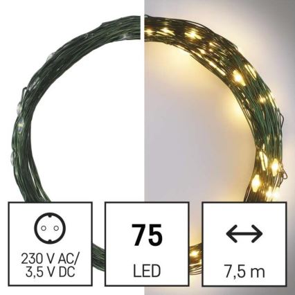 LED Vianočná vonkajšia reťaz 75xLED/12,5m IP44 teplá biela