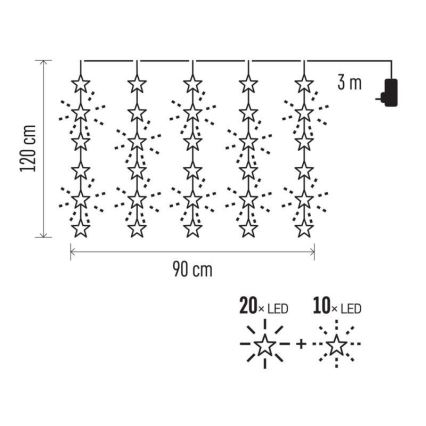 LED Vianočná vonkajšia reťaz30xLED/3,9m IP44 hviezdy