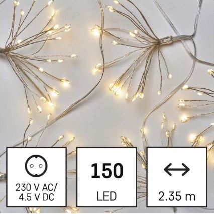 LED Vianočný reťaz 150xLED/5,35m teplá biela