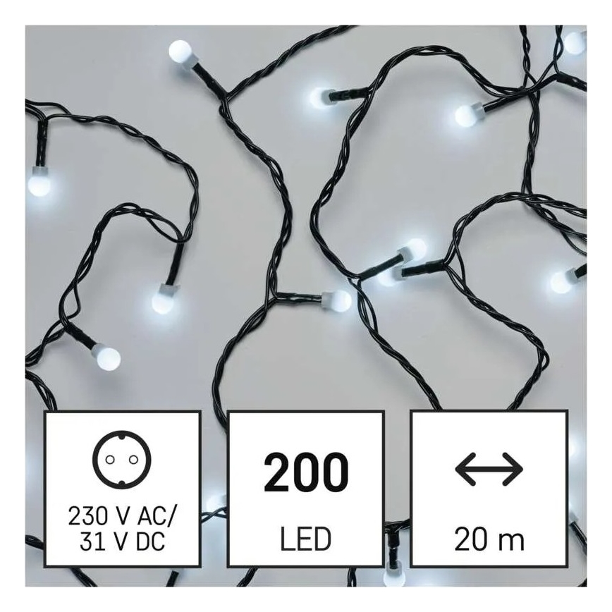 LED vianočný reťaz 200xLED/8 funkcií 20m IP44 studená biela