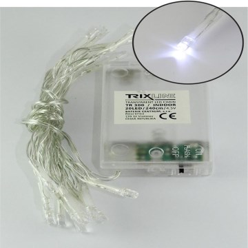 LED vianočný reťaz 20xLED/2 funkcie 2,4m studená biela