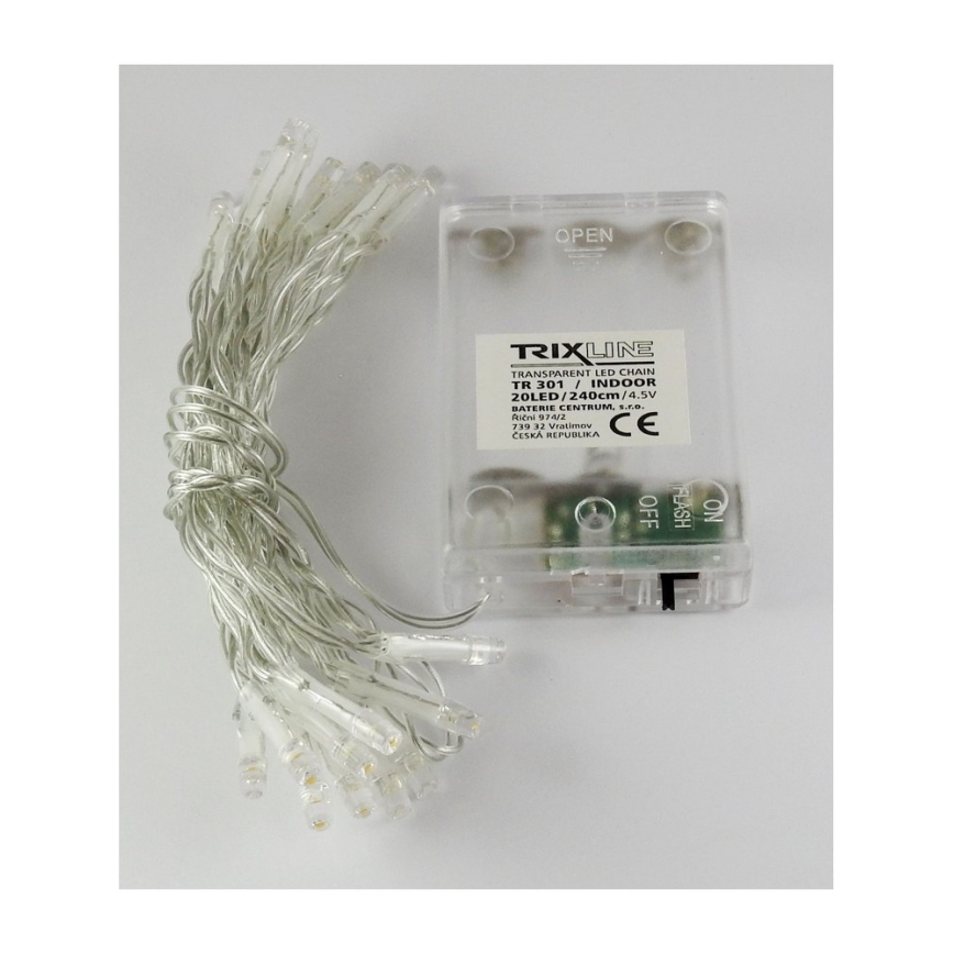LED Vianočný reťaz 20xLED/2 funkcie 2,4m teplá biela