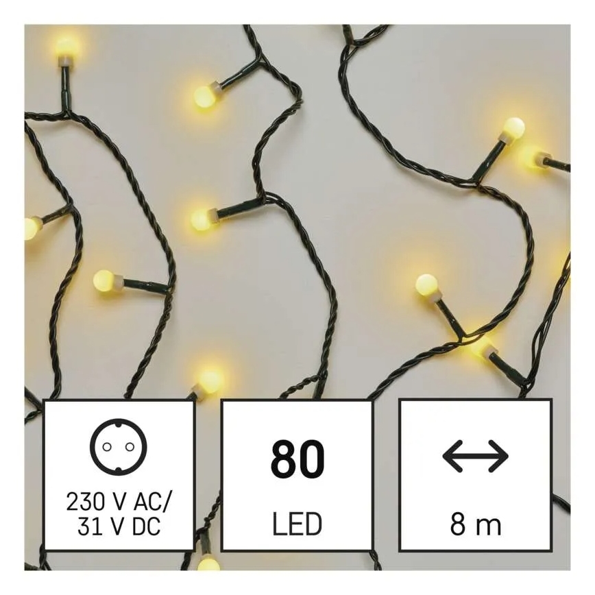 LED vianočný reťaz 80xLED/230V/8 funkcií 13m IP44 teplá biela